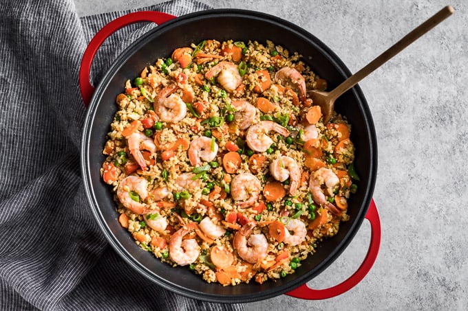Curry Shrimp Fried Cauliflower Rice: High Protein, Low Carb